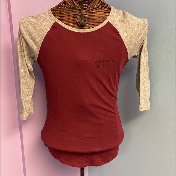 Empyre Tops - WHATEVER FOREVER Burgundy Baseball Tee 3-4 Sleeve Top